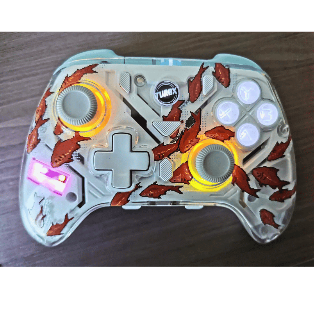 Close-up of Doc x TurbX Artist Drop magnetic shell artwork for Astra controller