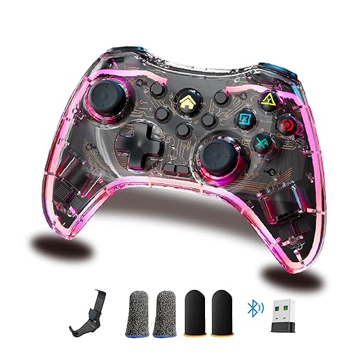 7-in-1 Wireless Game Controller Set | Switch/iPhone/Android/PC/Steam.Bluetooth Gamepad w/ non-slip phone grip for mobile gaming, finger sleeves for enhanced phone control, & Bluetooth adapter to wirelessly connect with computer. Seamless Compatible to Multi-Platforms video game consoles & mobile platforms: Nintendo Switch, PS4/PS3, iPhone/Android, iOS MFi/Apple Arcade, PC/Mac OS & Steam/Epic