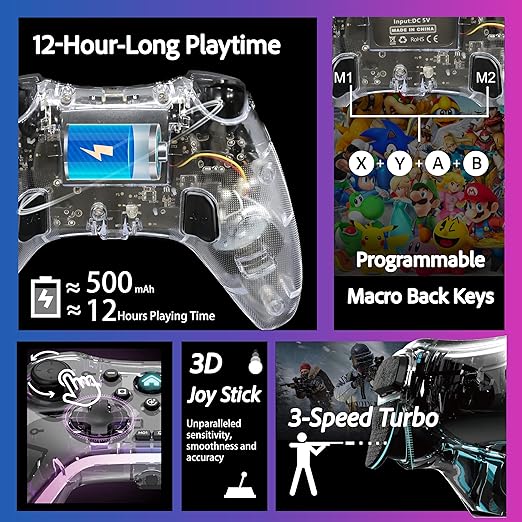 7-in-1 Wireless Game Controller Set | Switch/iPhone/Android/PC/Steam.Bluetooth Gamepad w/ non-slip phone grip for mobile gaming, finger sleeves for enhanced phone control, & Bluetooth adapter to wirelessly connect with computer. Seamless Compatible to Multi-Platforms video game consoles & mobile platforms: Nintendo Switch, PS4/PS3, iPhone/Android, iOS MFi/Apple Arcade, PC/Mac OS & Steam/Epic