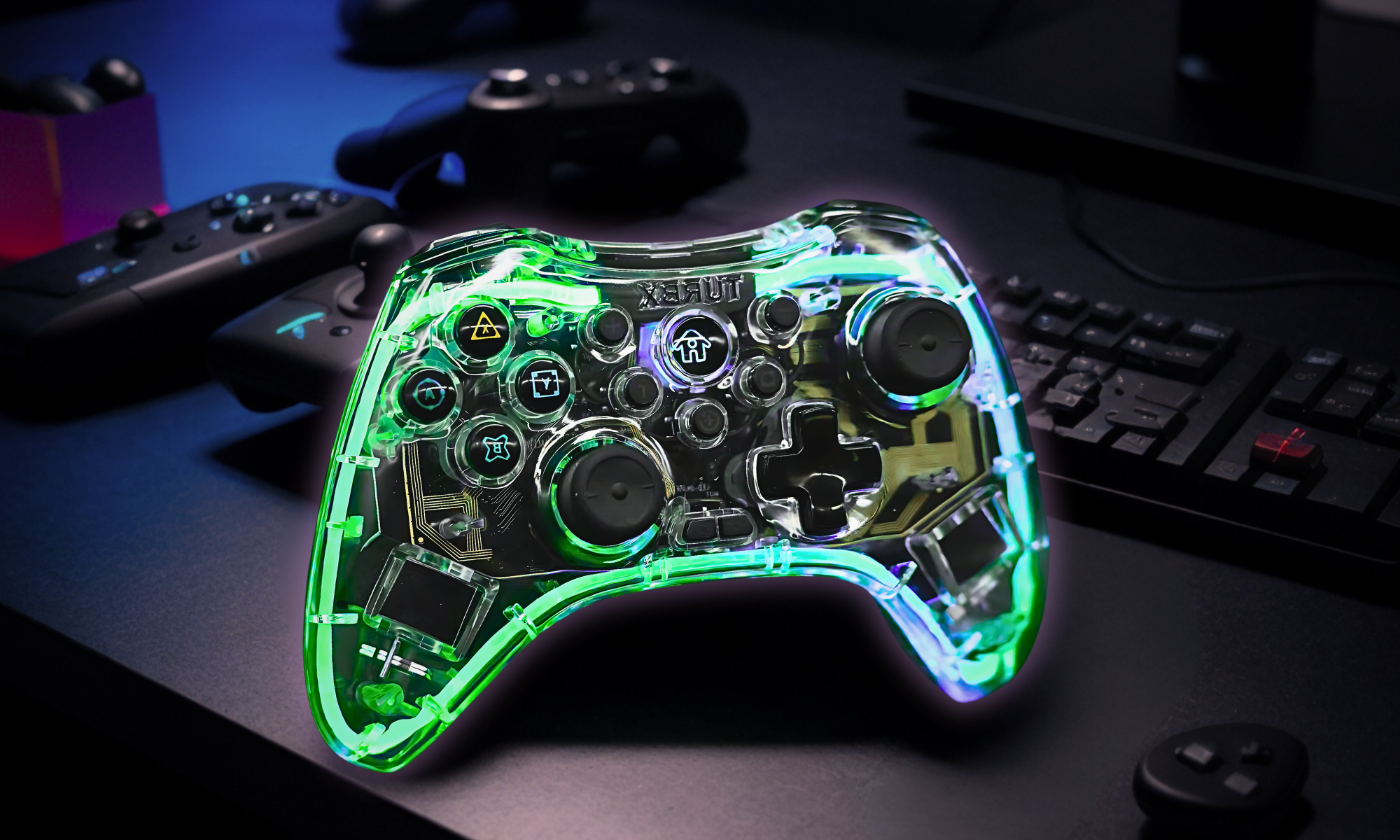 TurbX Gaming Controller for cloud & mobile gamer. This is a feature Image of:Turbx_Gaming_Controller_with_Neon_Breathing_LED_Lights-7-in-1-wireless-game-controller-set-7-in-1_Wireless_Game_Controller_Set_Ultimate_Gamepads_for_Cloud_Mobile_Gaming